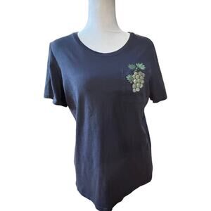 Womens Navy Blue Graphic T-Shirt With Grapes  Size M
